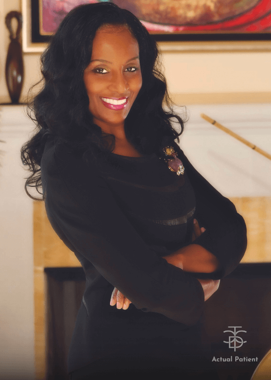 lady grinning with a beautiful